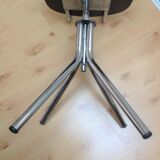 Swivel chair in chromed metal and skai brown years 60-70