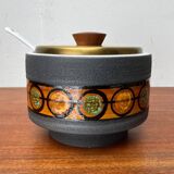 Mid-century brutalist West German pottery punch bowl and cups by WGP of Dümler & Breiden, 1960s, set of 10.