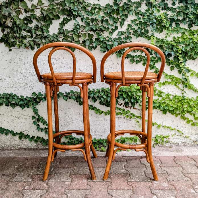 2 rattan and canning bar high chairs