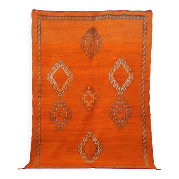 Tapis marocain vintage en laine orange fait main