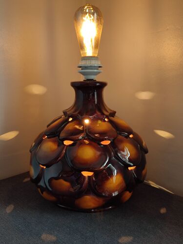 Pied de la lampe a poser en céramique émaillé double éclairage vintage