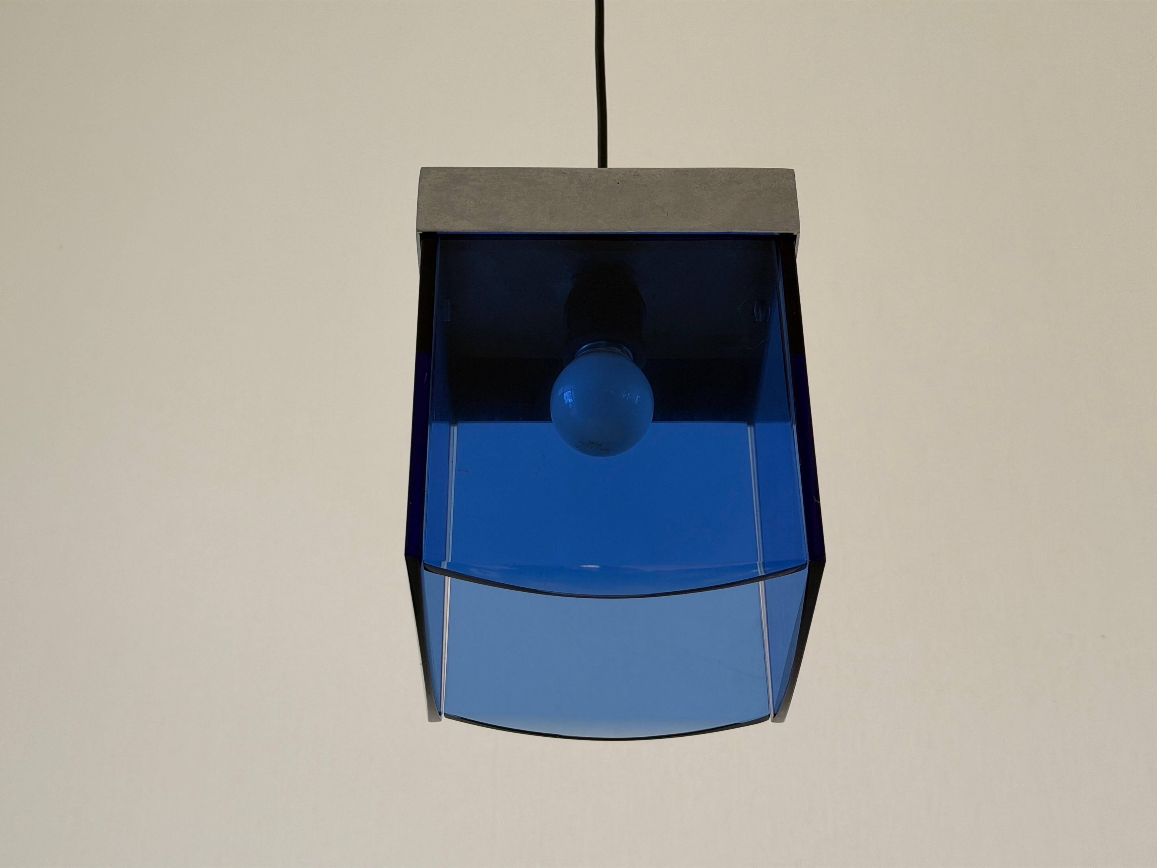 Art Deco ceiling light in blue glass and chrome, 1950s, Italy