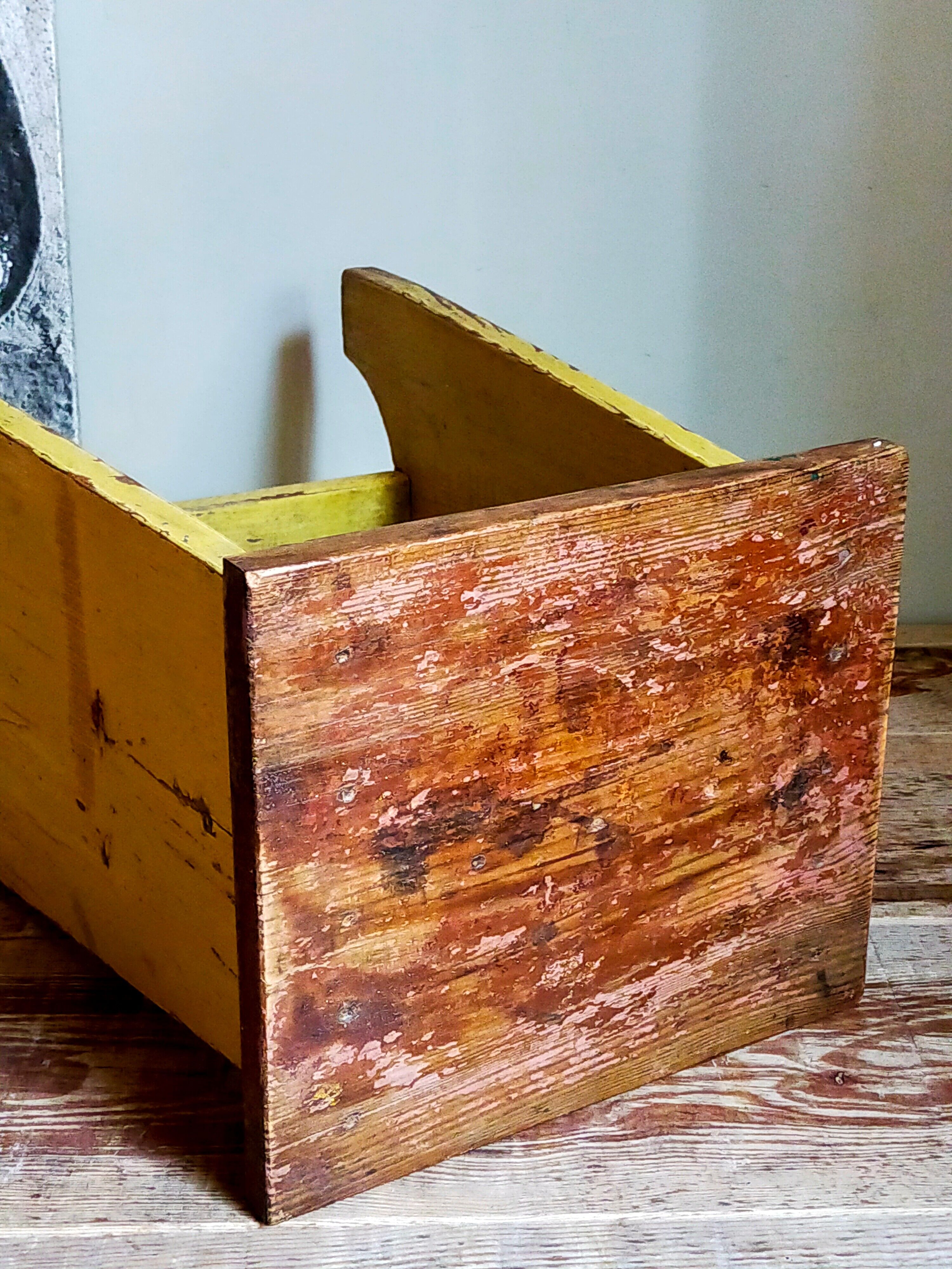 Art-populaire workshop stool in patinated wood