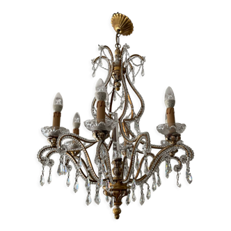 Old Venetian chandelier with Bohemian crystal tassels and gilded wood