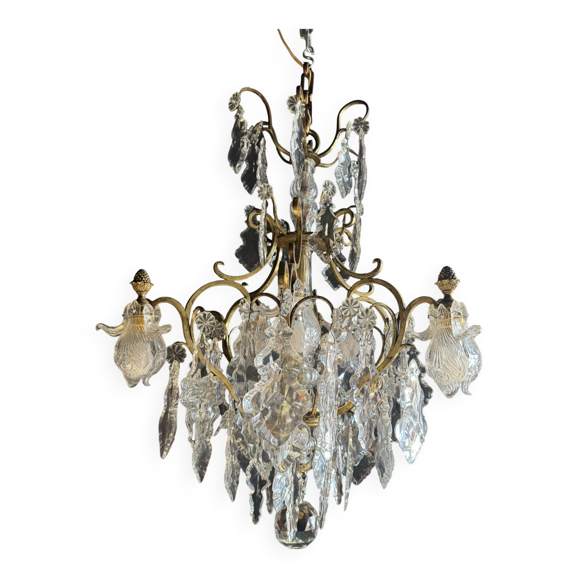 19th Century Cage Chandelier in Crystal and Gilded Bronze (Good Quality)