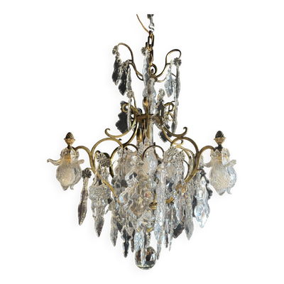 Lustre Cage Du XIXe En Cristal Et Bronze Doré (belle Qualité)