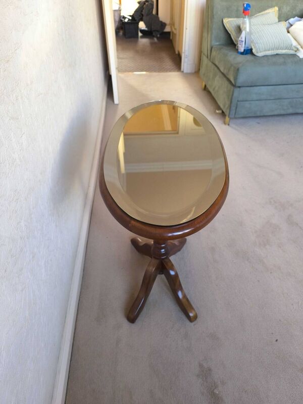 Guéridon Ovale avec Miroir Mercure Biseauté des années 1950s