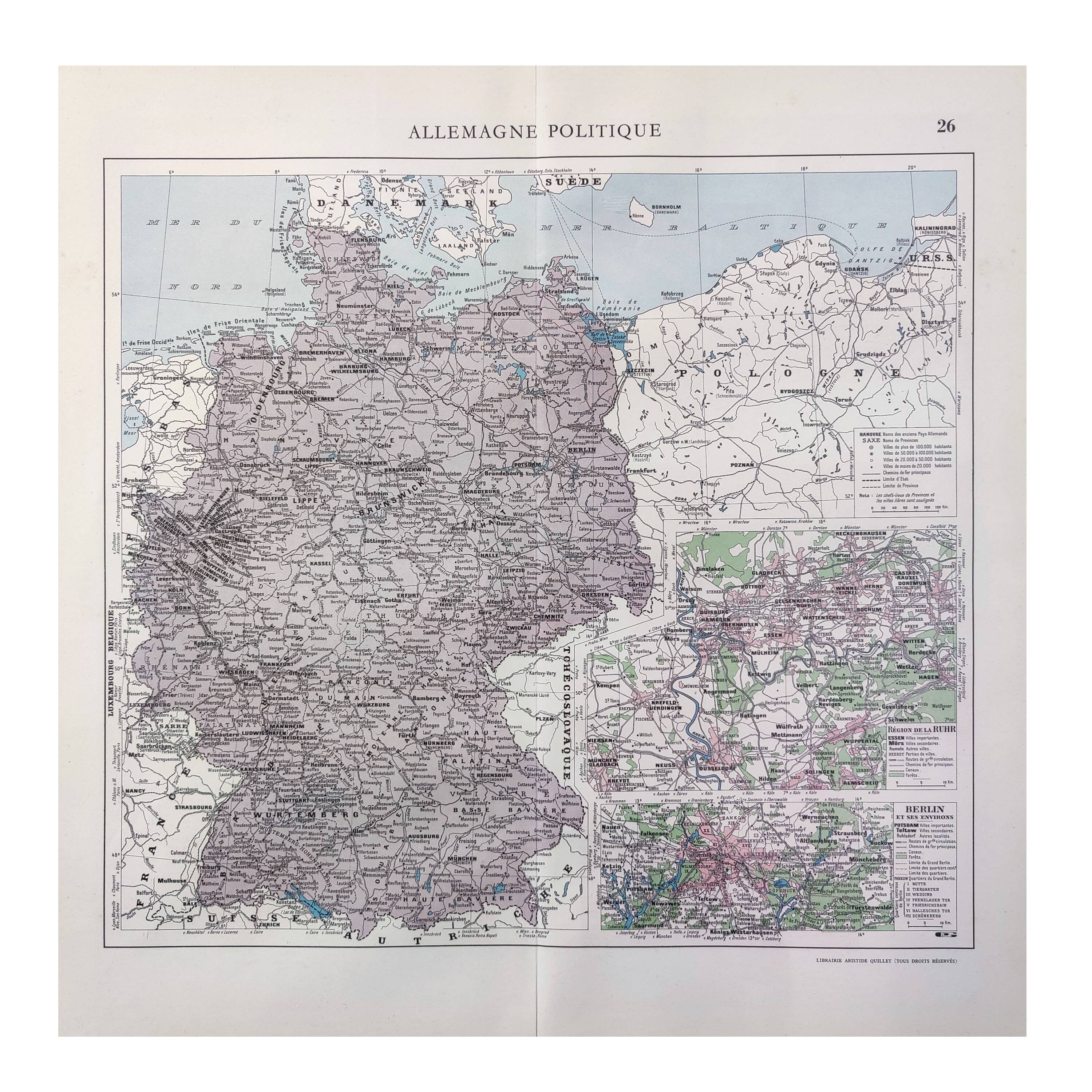 Old Germany map 43x43cm from 1950