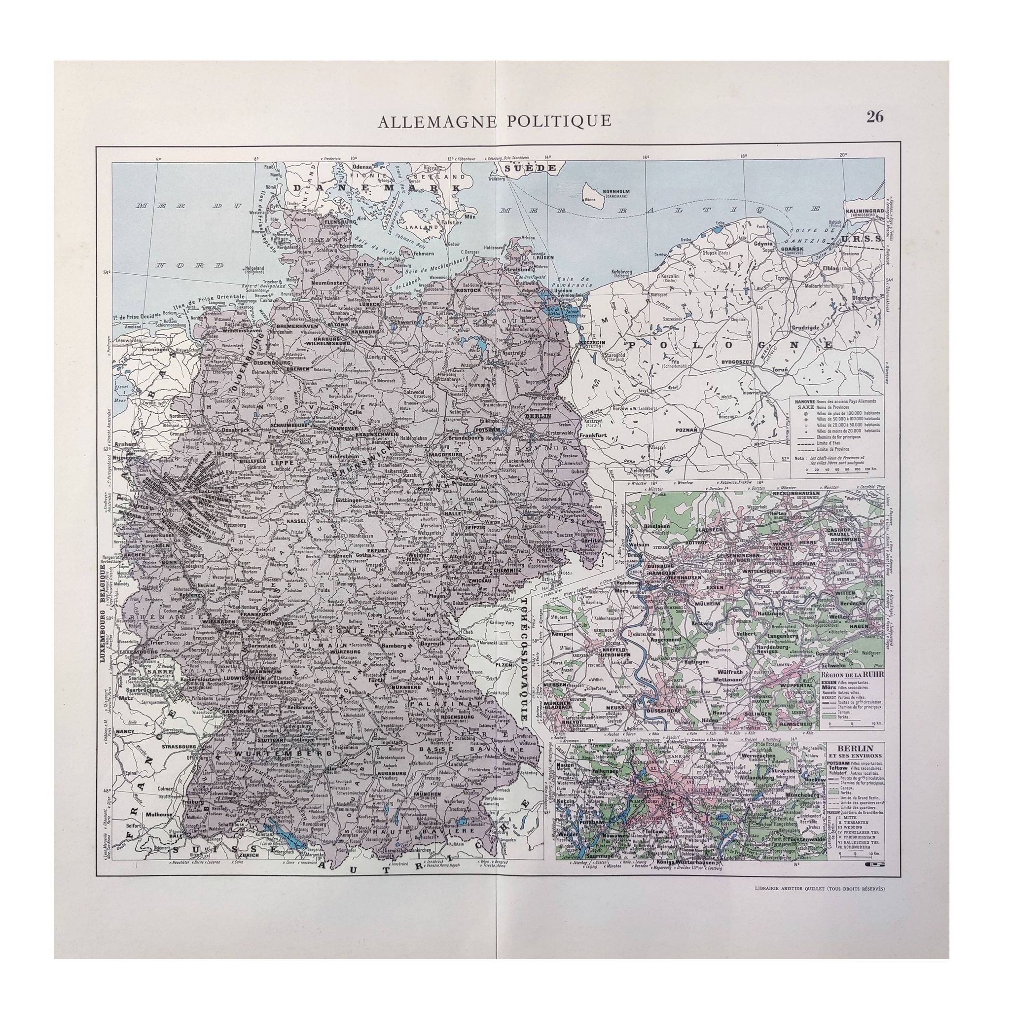 Old map of Germany 43x43cm from 1950