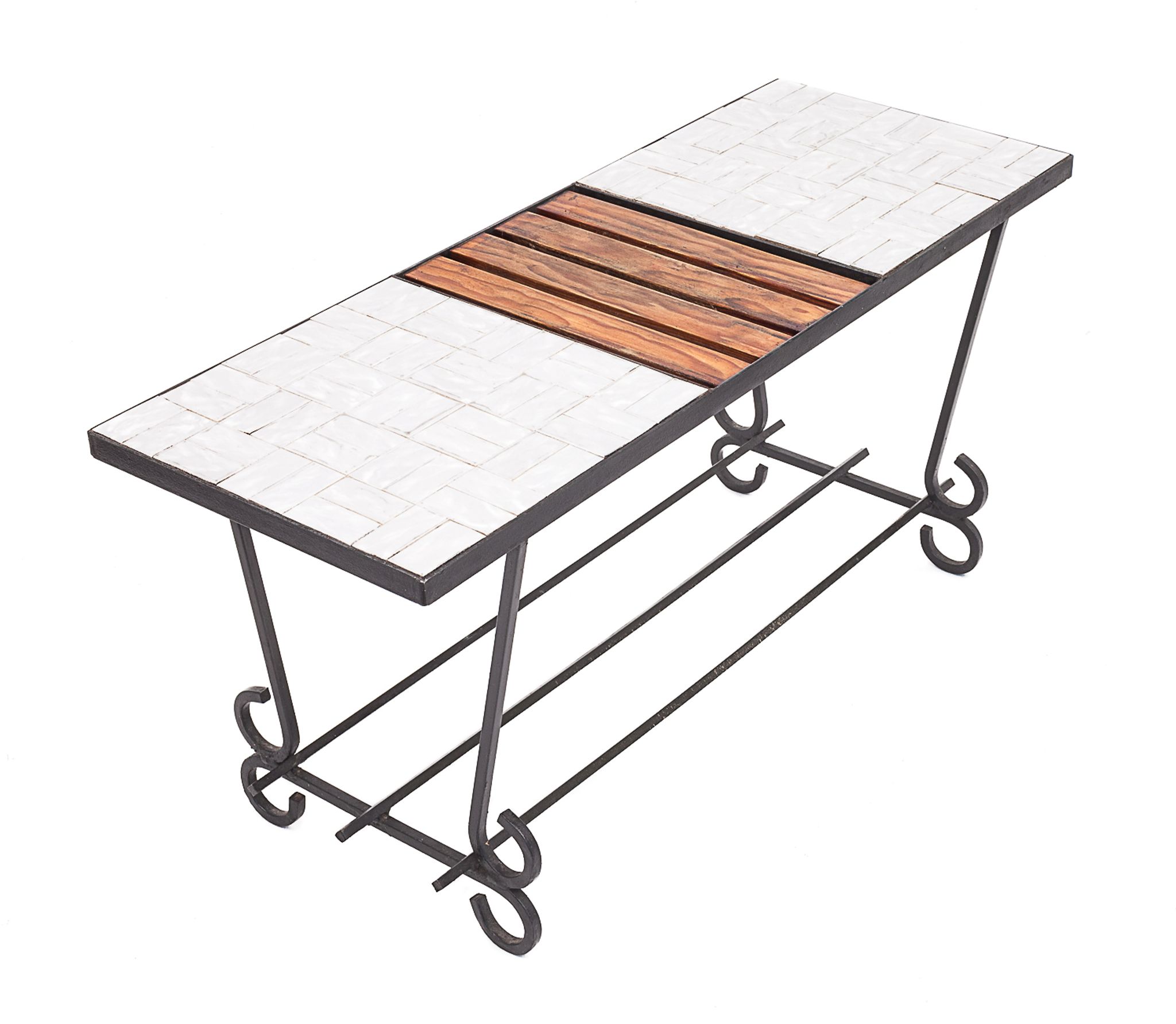 Table basse moderniste, teck et céramique, 1950