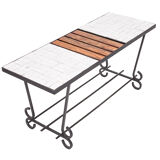 Table basse moderniste, teck et céramique, 1950