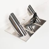 Set of three large sculptural vintage chrome metal wall lights