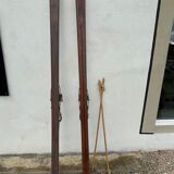 Wooden ski and its sticks