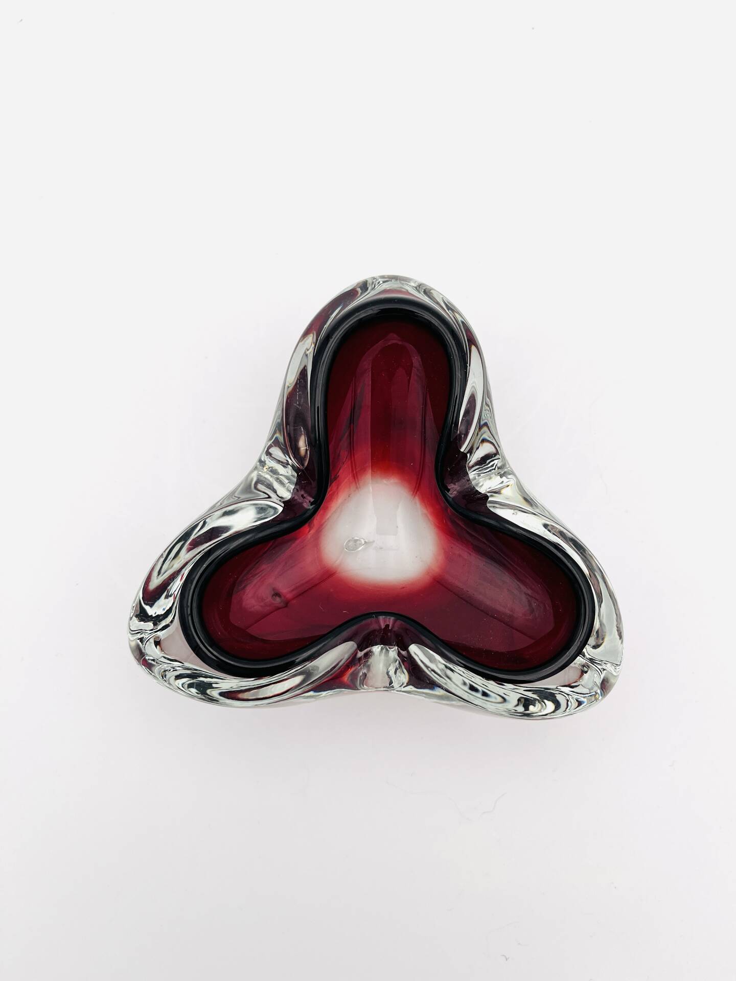 Trilobe Murano Sommerso Ruby Red & Solid Crystal Pocket Vase