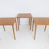 Vintage Teak & Brass Stacking Nest Of Tables Coffee Table By Georg Petersens  Denmark