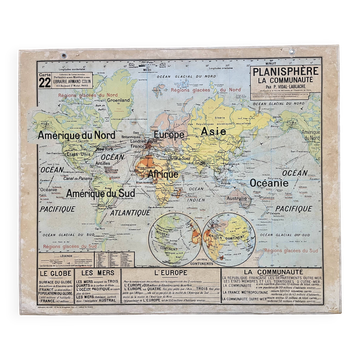 Ancienne carte scolaire Vidal-Lablache 22, 1958 - Planisphère, colonies