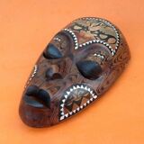 African / Tribal hanging mask Carved wood inlaid with mother-of-pearl