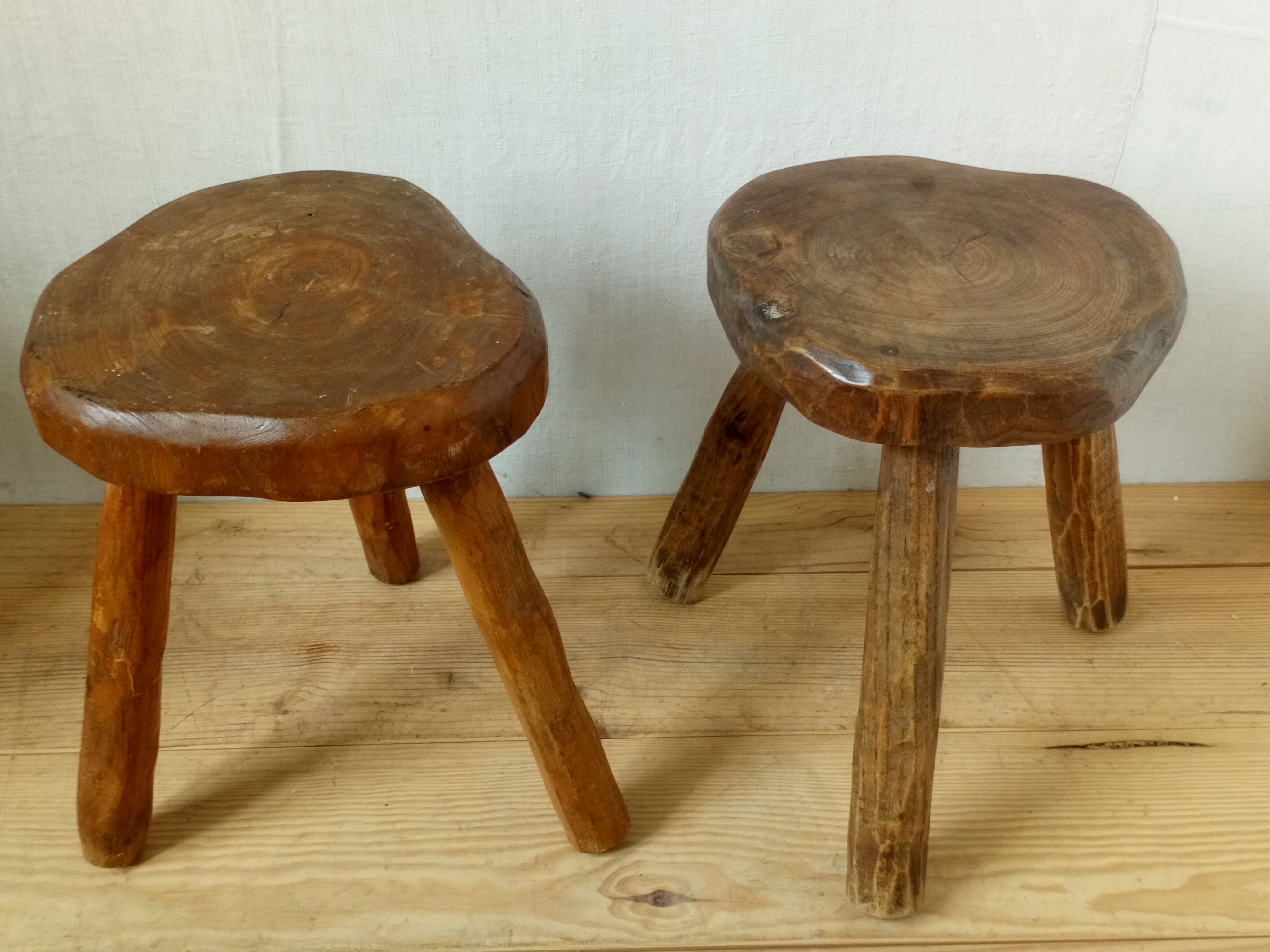Pair of brutalist tripod stools
