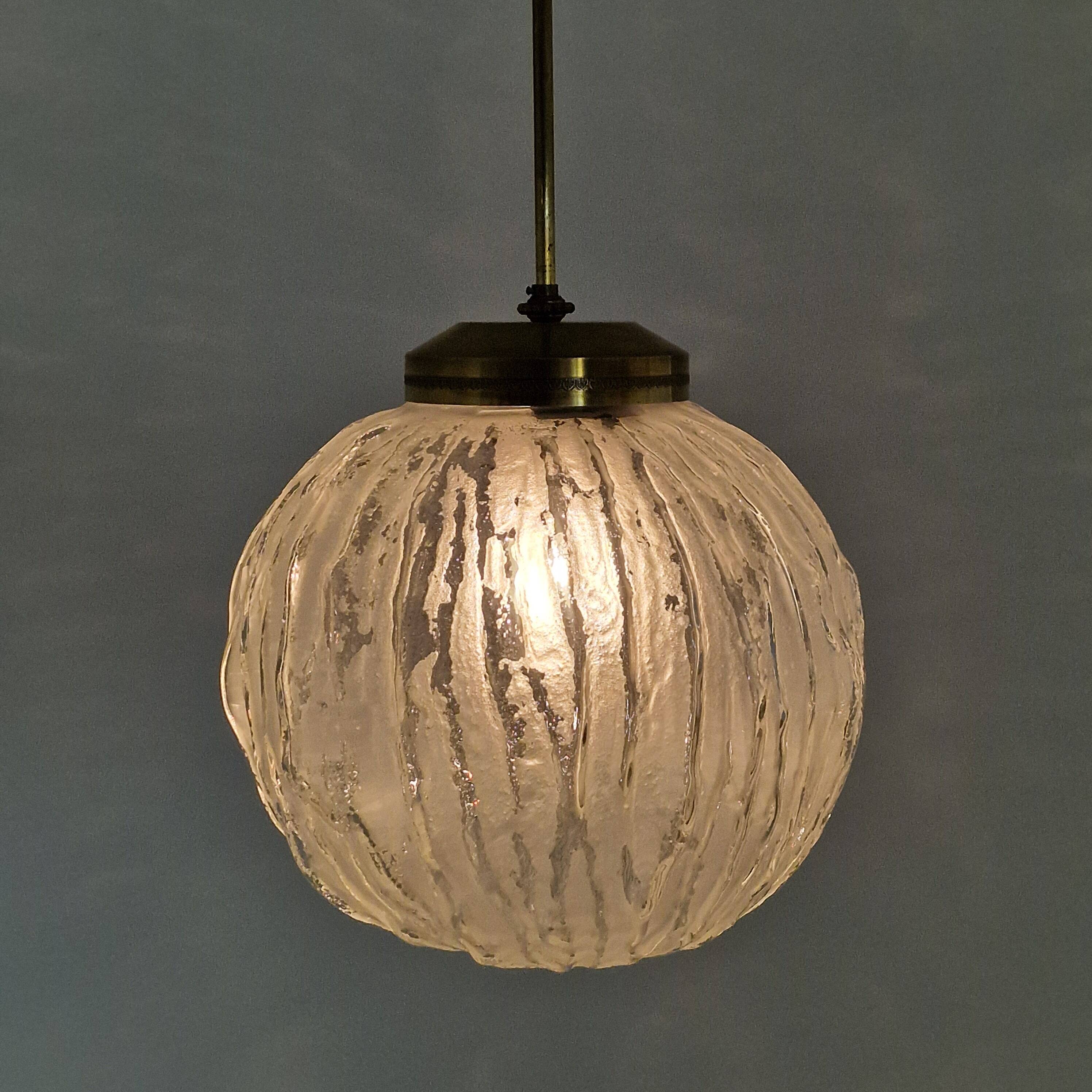 Angelo Brotto for Esperia Pendant Light in Murano Glass and Brass