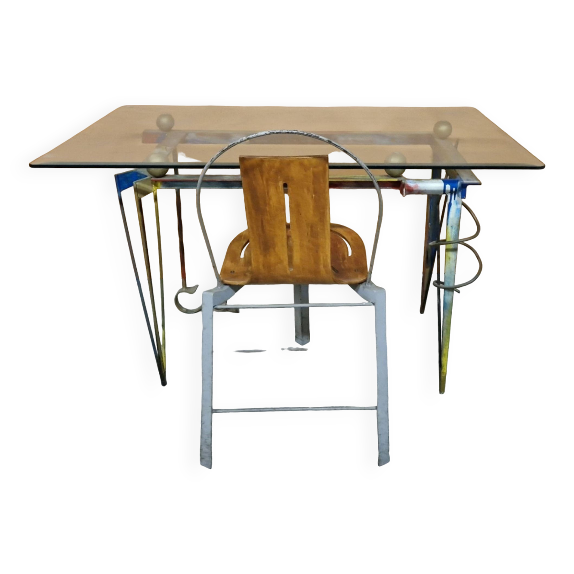 Post-modern desk and chair in Memphis style, Germany 1980.