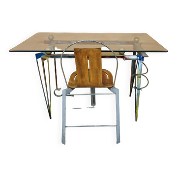 Bureau et chaise post-modernes de style Memphis, Allemagne 1980
