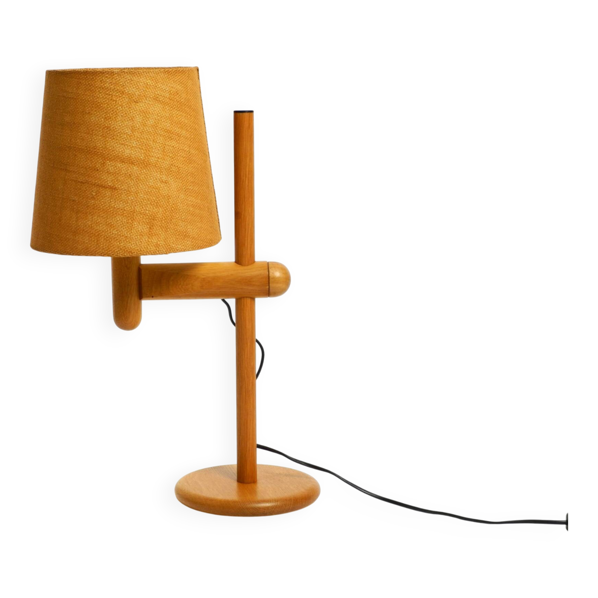 1960s Temde table lamp made of oak wood and with height-adjustable shade