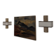 Pair of marble wall lights with fabric shades