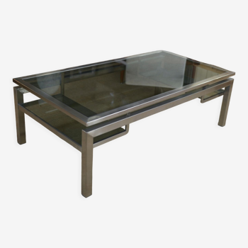 Brushed steel and glass coffee table by Guy Lefevre for Maison Jansen 70