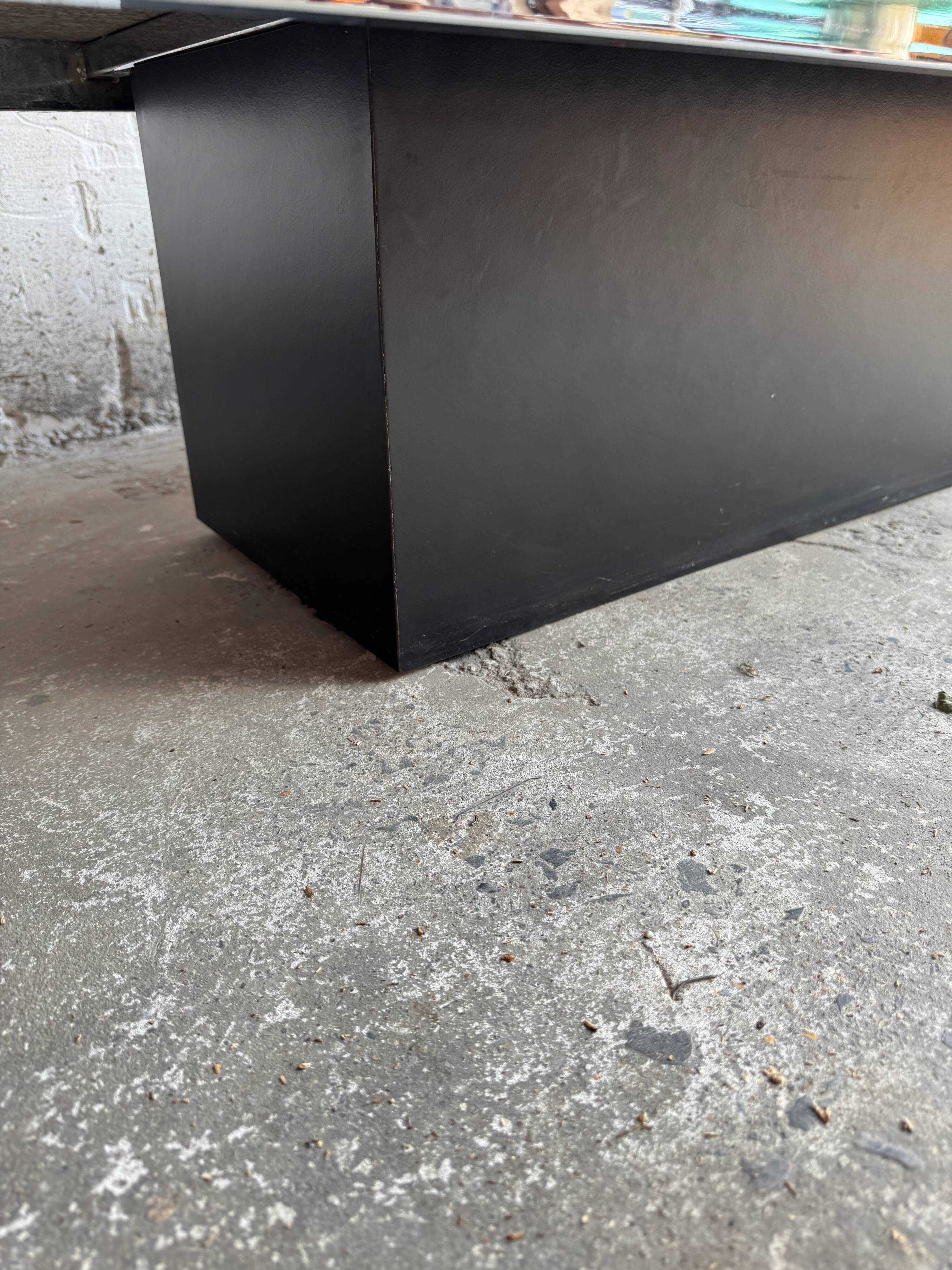 Vintage Black Terrazzo Coffee Table with Wooden Pedestal Base — Mid-Century Rectangular Accent Table