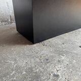 Vintage Black Terrazzo Coffee Table with Wooden Pedestal Base — Mid-Century Rectangular Accent Table