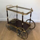 Rolling table in brass and mahogany with removable trays