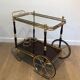 Rolling table in brass and mahogany with removable trays