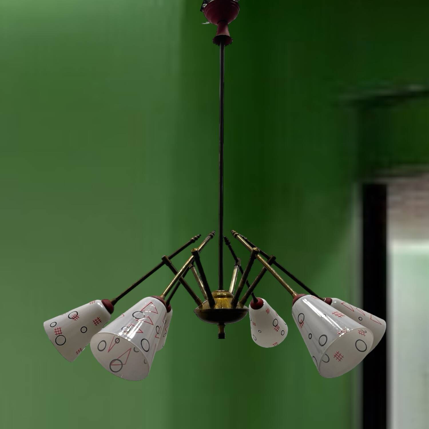 Italian Geometric Bronze chandelier 1950’s