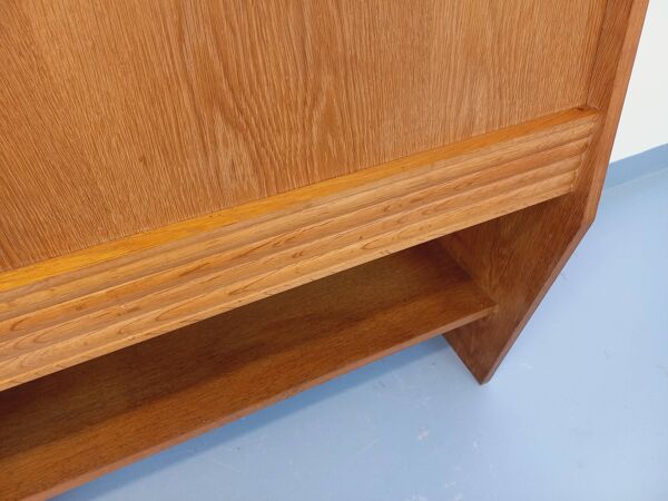 Meuble secrétaire bibliothèque de rangement vintage en bois de chêne