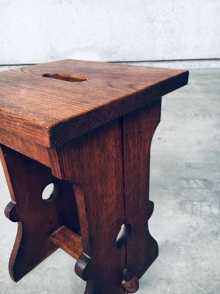 Amsterdam School Design Oak Handle Stool, Netherlands, 1920s