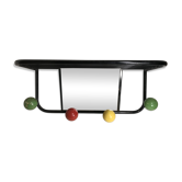 Porte manteau avec tablette métal noir, miroir, boules couleur 4 patères vintage