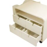 Desk and its cardboard box in white lacquered plywood. 1970s.