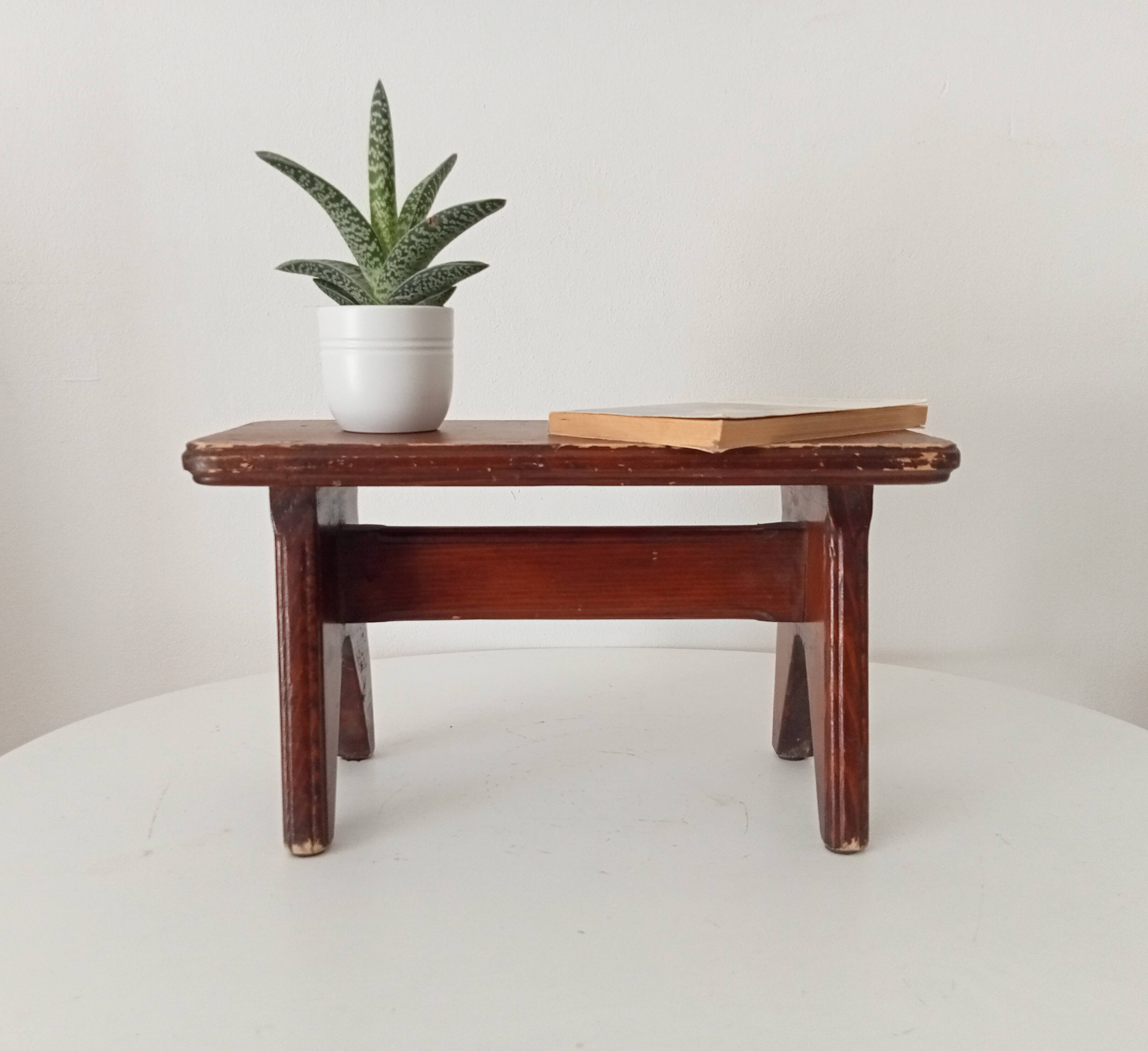 Vintage wooden plant stand stool