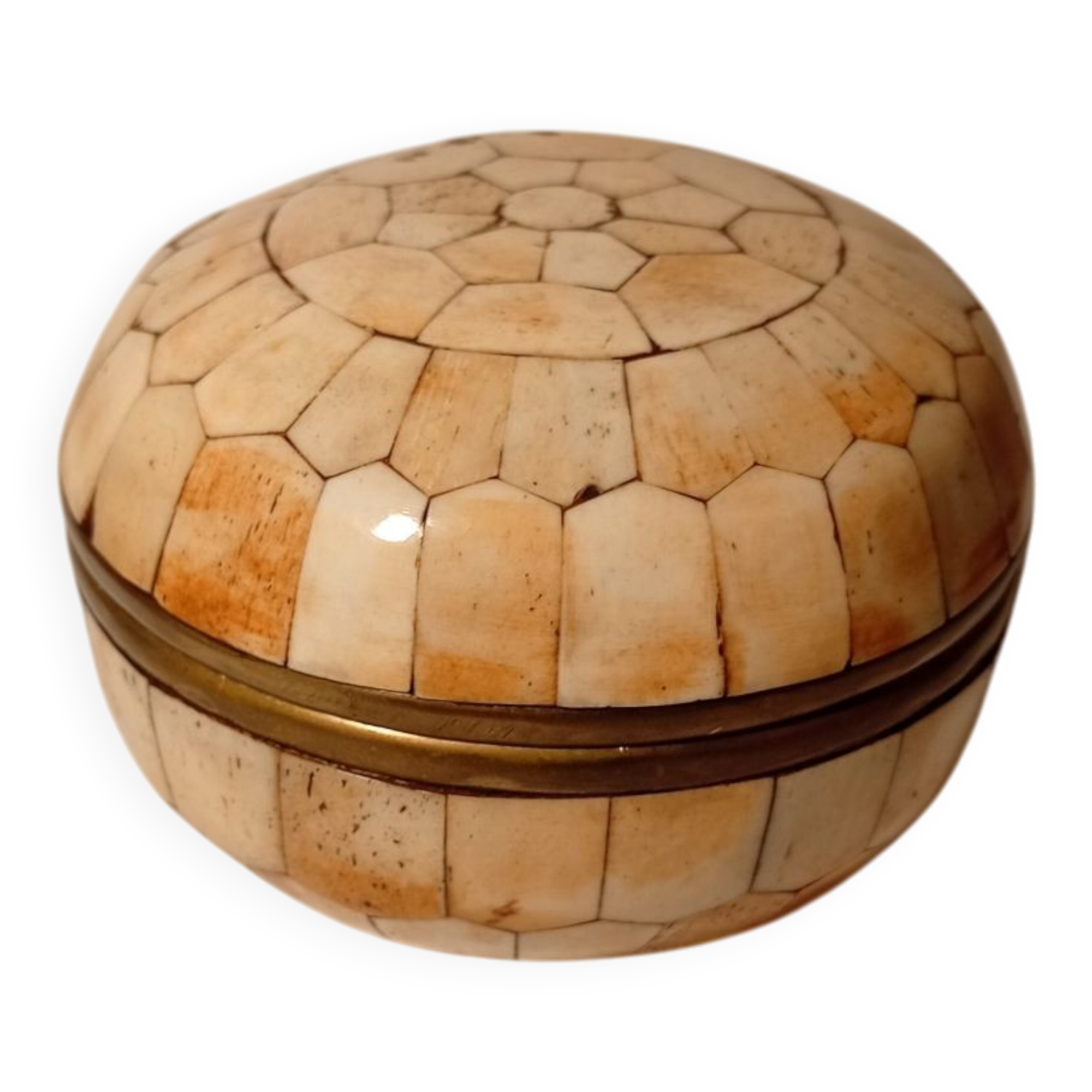 Handmade Round Camel Bone Brass Trinket Box
