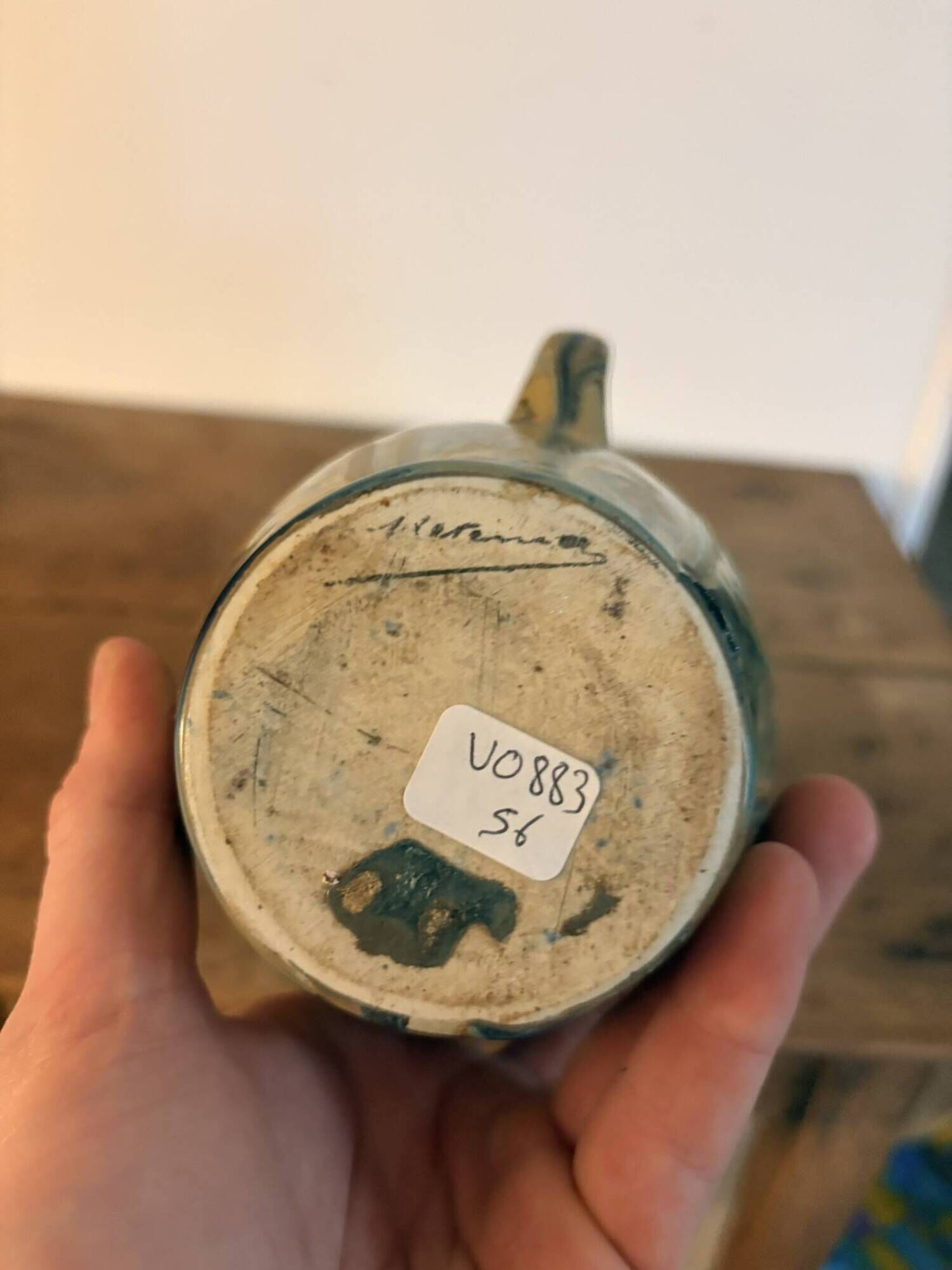 Ancien Pichet Ceramique Grès Émaille Flambe Vintage Metenier Gilbert