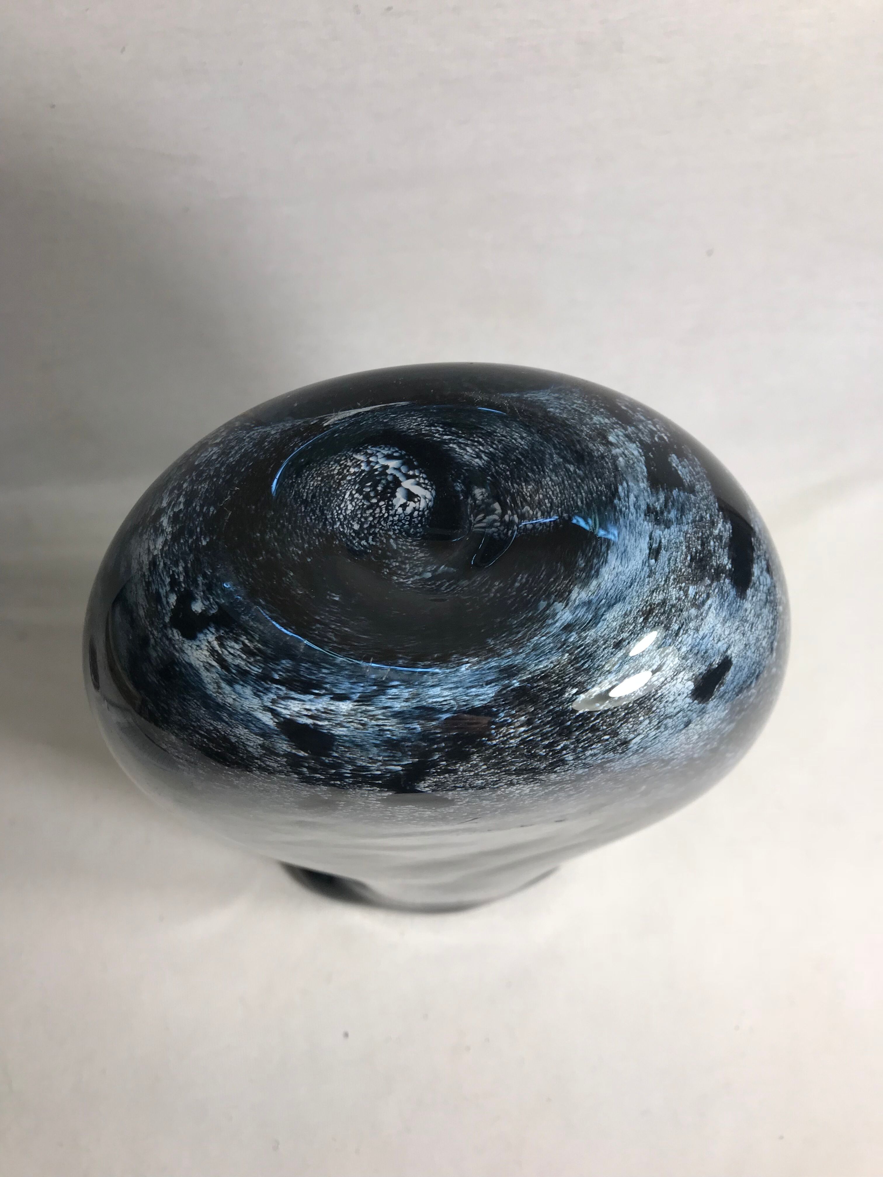 Old glass vase multilayer blue, white vintage interior