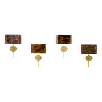 Set of 4 brass and patinated bronze wall lights signed Maison Charles 1970