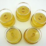 5 glasses of tempered glass champagne - amber yellow color - Cavalier Luminarc France - vintage year old