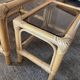 Trio of vintage pull-out tables in rattan and smoked glass 70s
