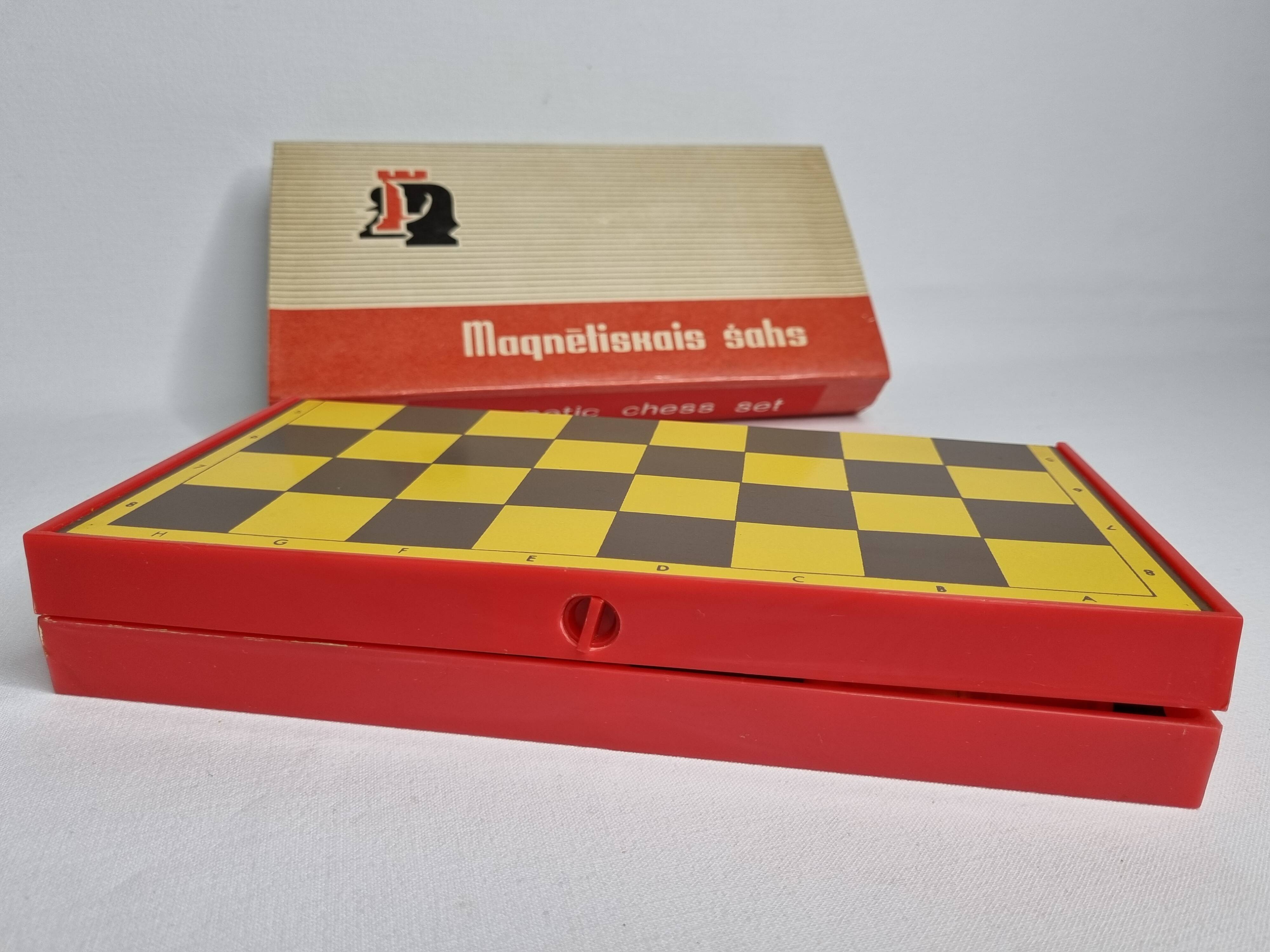 Vintage 80s Latvian Travel Magnetic Chess Set Complete with Pieces and Board