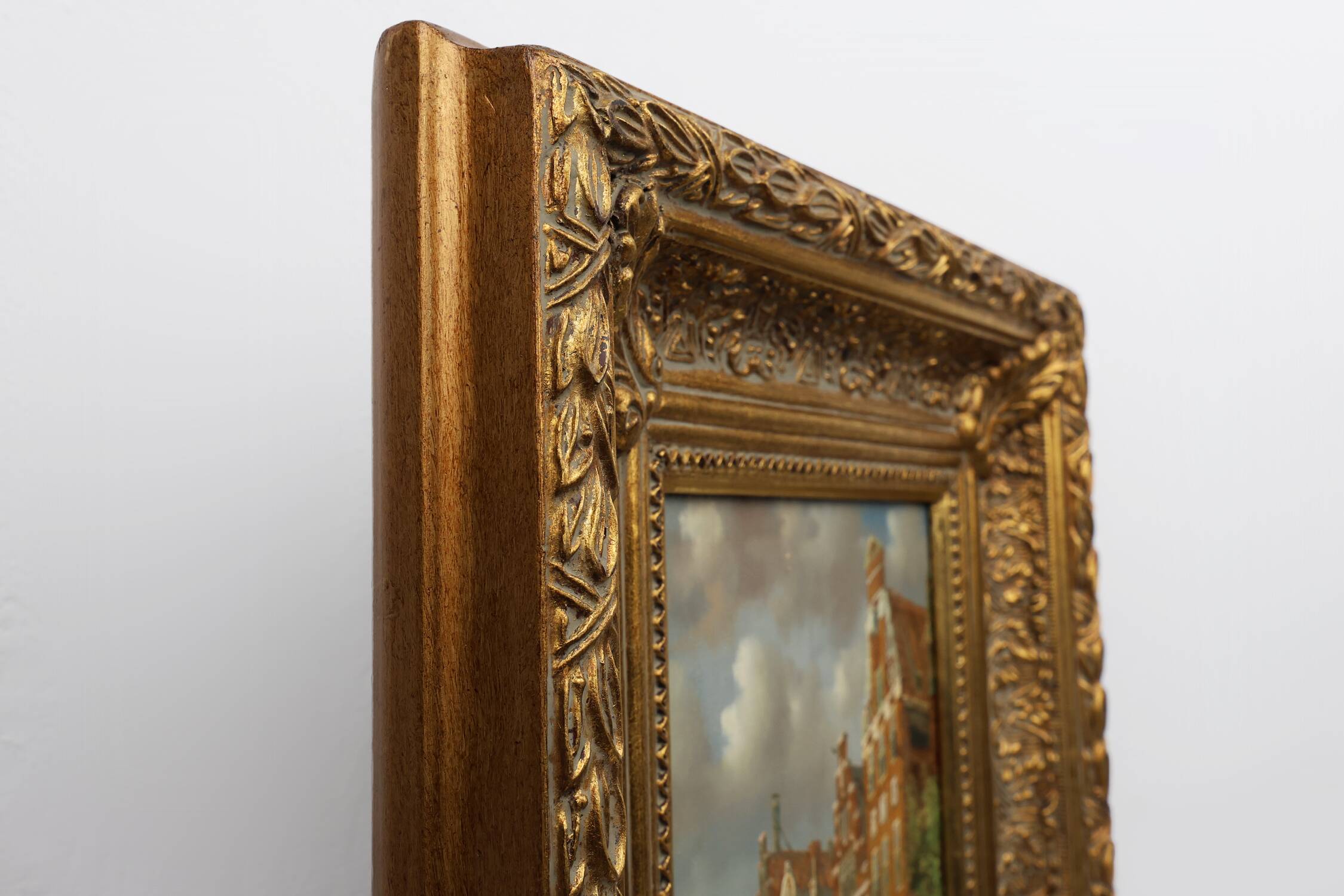 Realistic oil painting with baroque frame by Jan Berkhout (1937), The Netherlands
