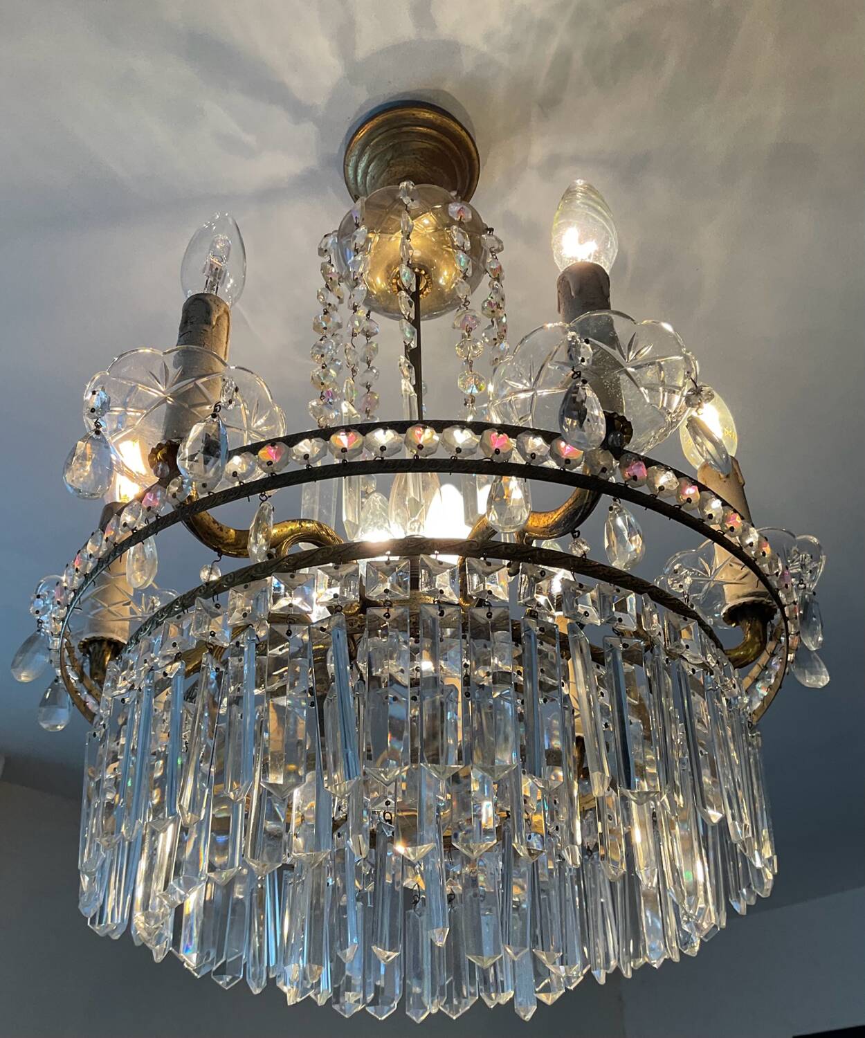 Cascade chandelier with crystal drops