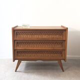 Commode vintage en rotin avec pieds compas