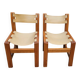 Pair of elm and leather chairs by Maison Regain