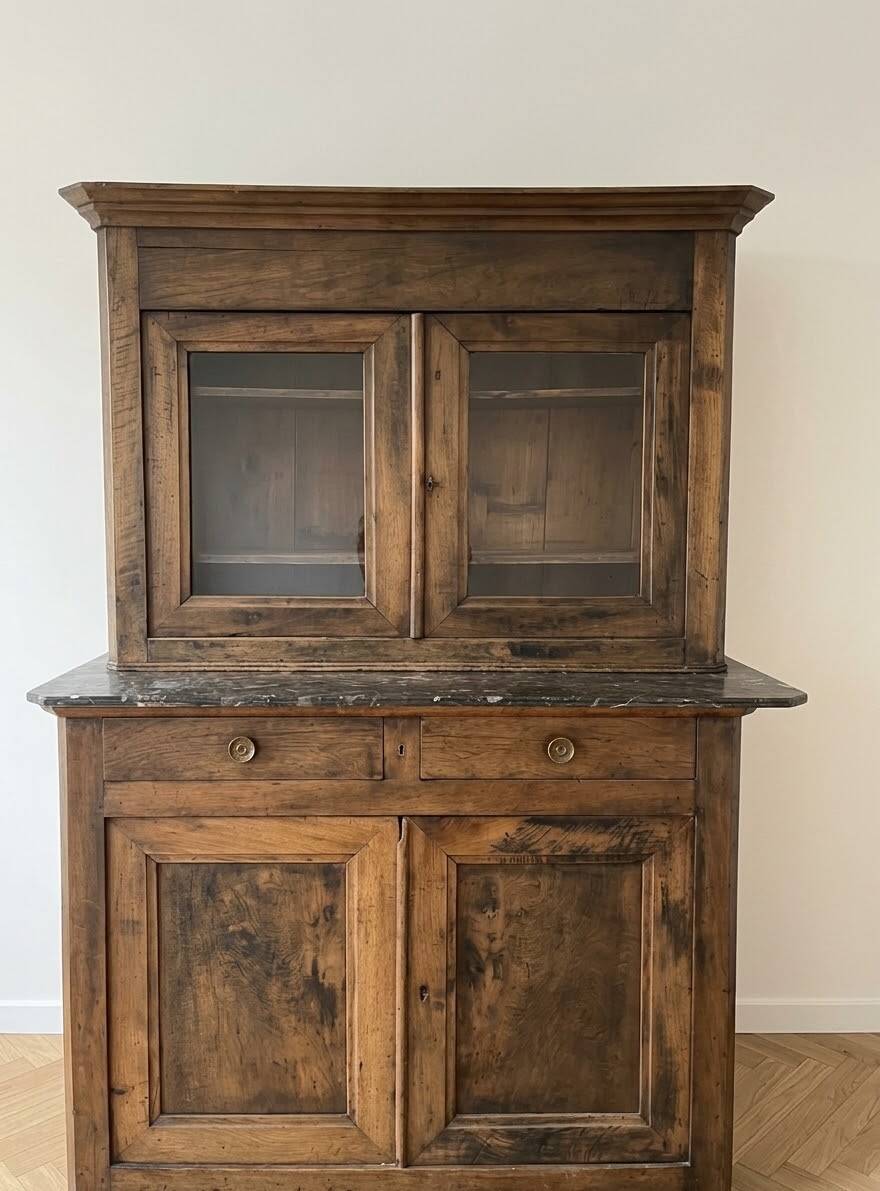 Antique wooden sideboard with marble top